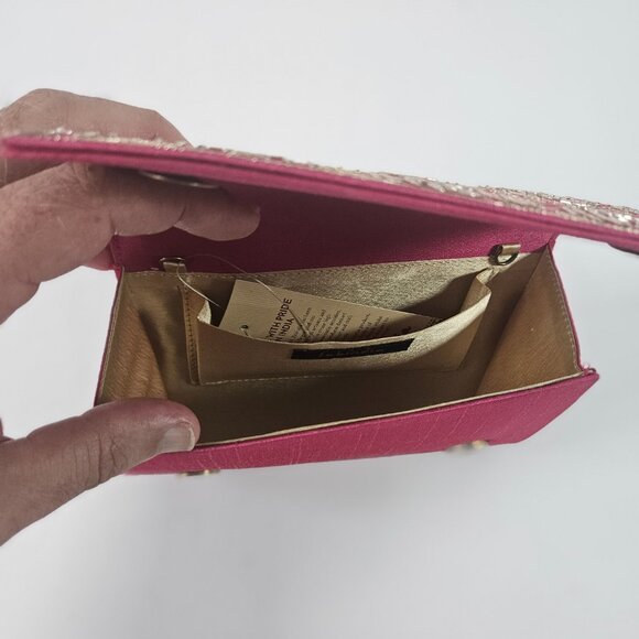 Fabindia Silk Embroidered Clutch Pink Color Including Chain New With Tags - Picture 6 of 13